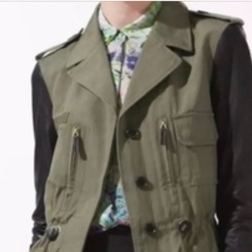 ZARA Army Green Jacket with Leather sleeves size  Small